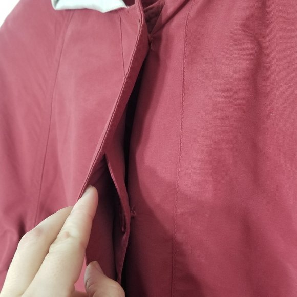 Utex Vintage Eaton's Red Wine Hooded Trench Coat Jacket Pocket Vented Small 90s - Picture 2 of 12